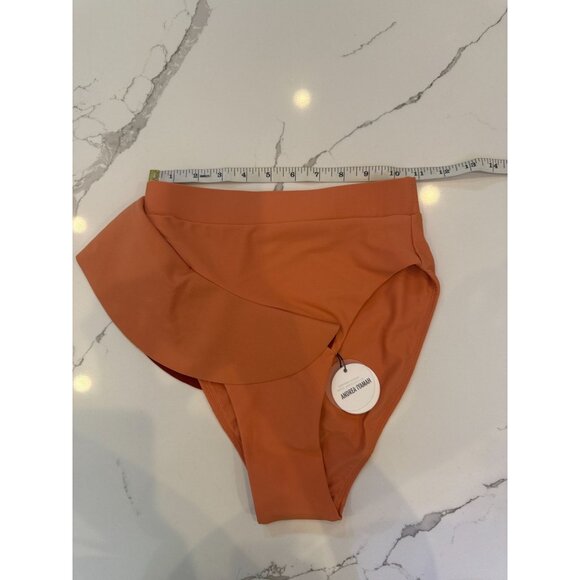 NWT Andrea Iyamah Kiara High Rise Two-Tone Ruffle Bikini Bottom Peach/Deep Red - Picture 5 of 16